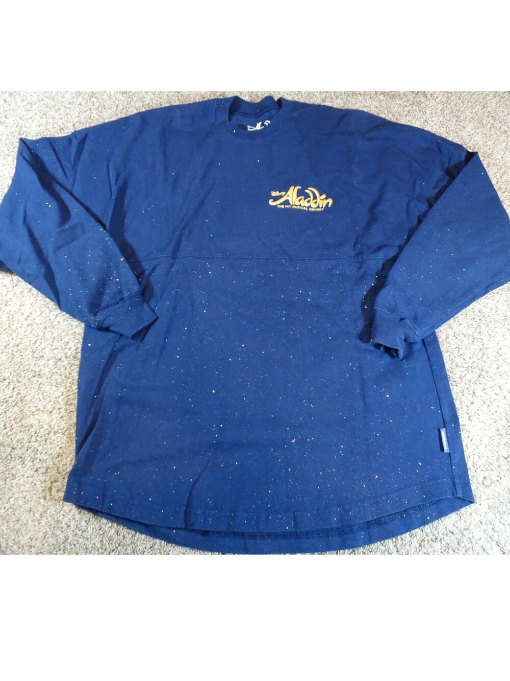 Disney Spirit Jersey Aladdin Musical Back Print Small Navy Wish Granted Glitter